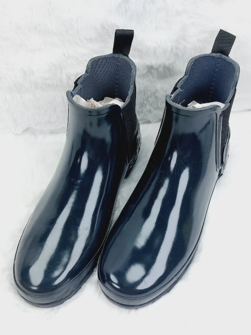 Hunter Women's Black Refined Gloss Quilted Ankle Chelsea Rain Boots Size 8